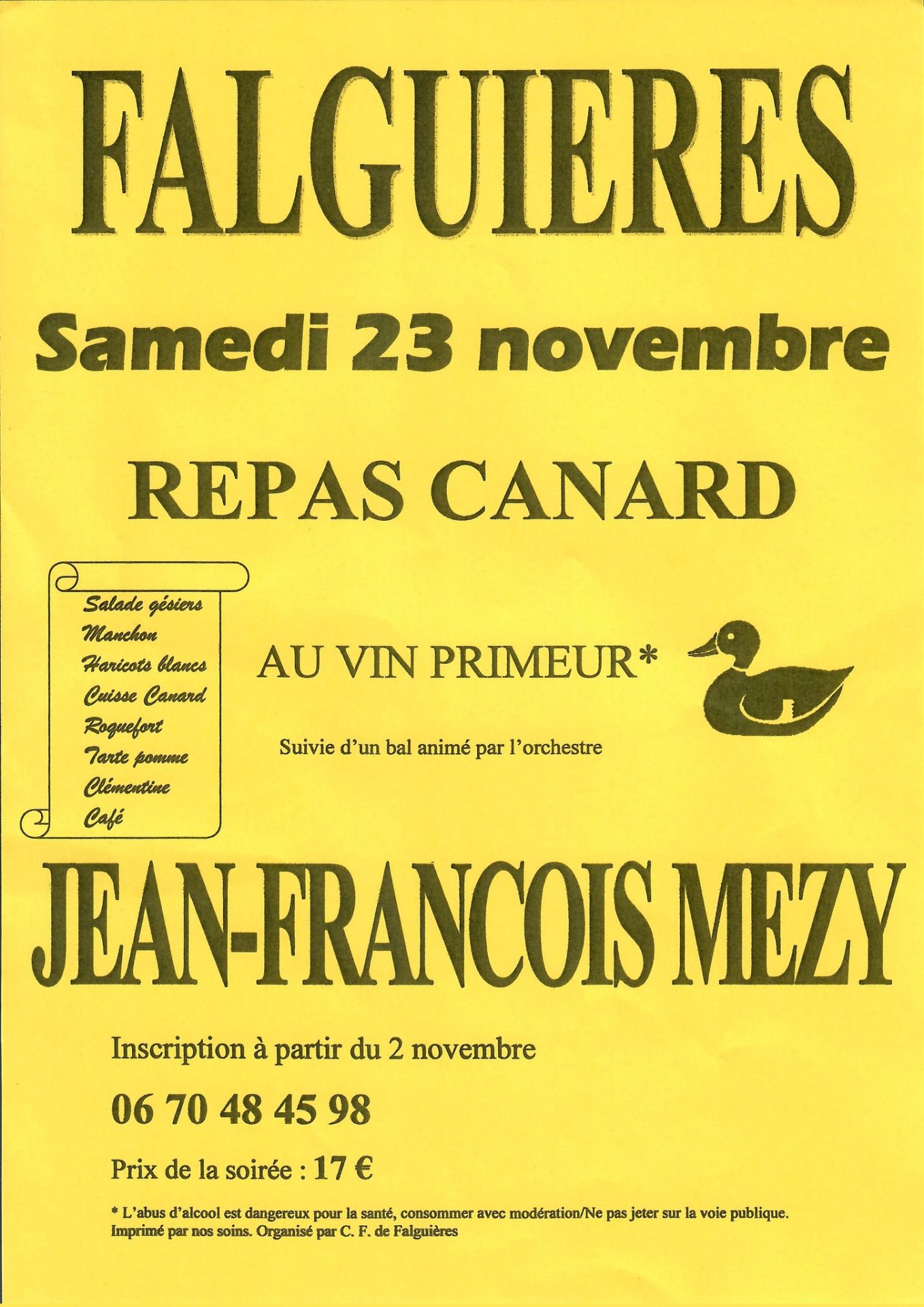 Lire la suite à propos de l’article Repas canard Comité des fêtes Falguières